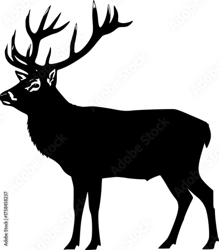 
Red stag silhouette. This image shows a silhouette of a red stag, also known as a red deer, with prominent antlers. Vector clipart illustration design 