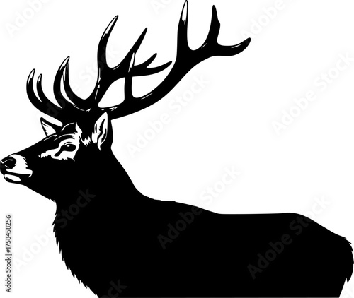
Red stag silhouette. This image shows a silhouette of a red stag, also known as a red deer, with prominent antlers. Vector clipart illustration design 
