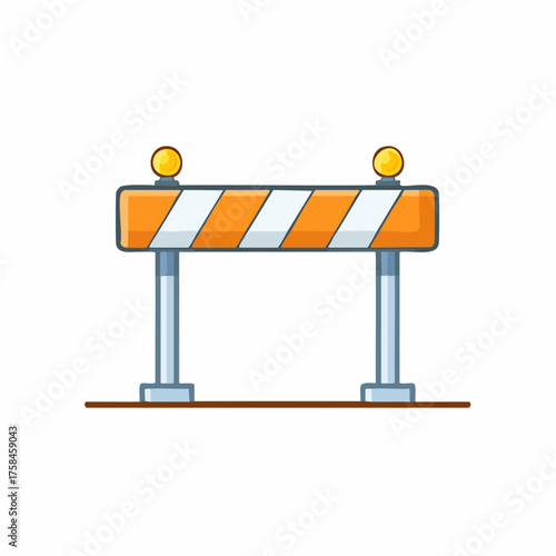 Orange and White Striped Roadblock with Warning Lights Illustration for Safety