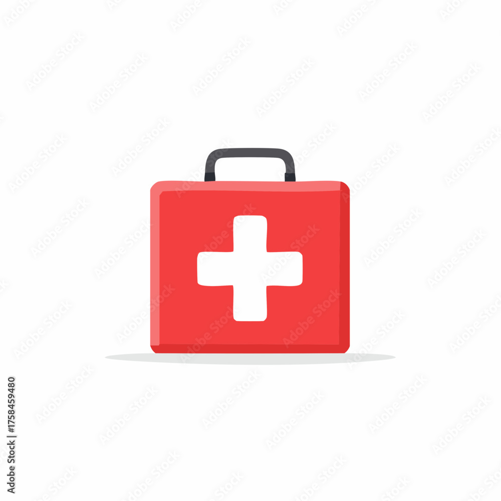 Obraz premium First Aid Kit Icon Red Box with White Cross Symbol Vector Illustration for Medical Care