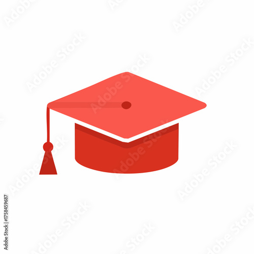 Red graduation cap icon. Mortarboard hat for academic ceremony and educational achievement.