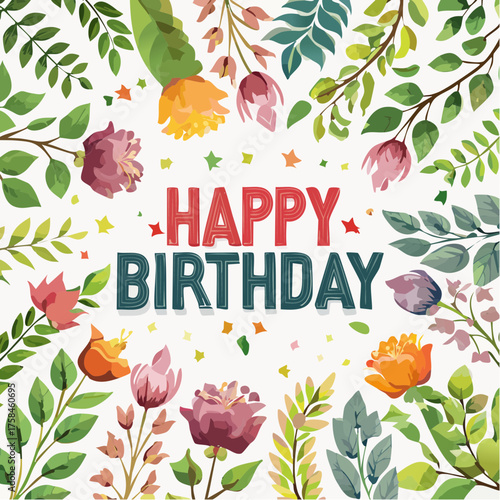 background with flowers written happy birthday 