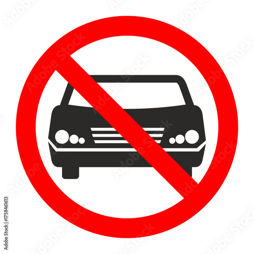 No Cars Allowed Sign: Prohibition of Automobile Traffic, Vehicle Restriction Icon: Graphic Representation of 'No Driving, Red Circle Slash Car Symbol: Ban on Motor Vehicles