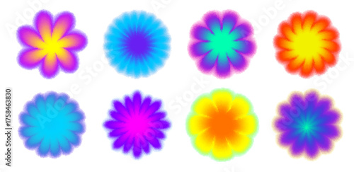 Abstract gradient y2k flower element with blur lines. Dreamy y2k shape and luminous blur texture bring a stylish gradient flower vibe.