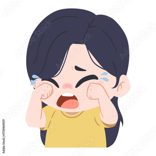 illustration of a crying girl on a transparent background