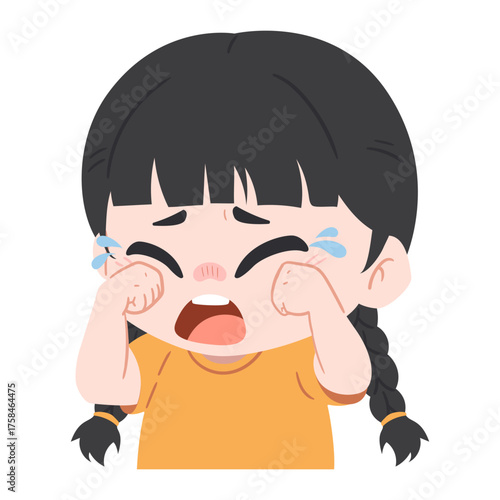 illustration of a crying girl on a transparent background