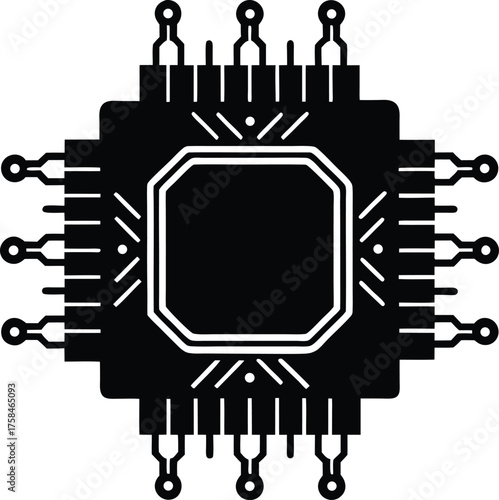 Processor Microchip Vector Icon Illustration Digital Hardware Symbol for Computer, AI, and Electronic Design