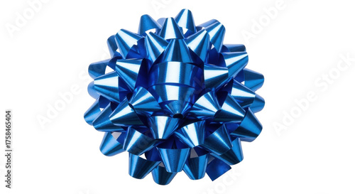 Isolated shiny blue bow for presents, wrapping gifts and celebration decorating; single item