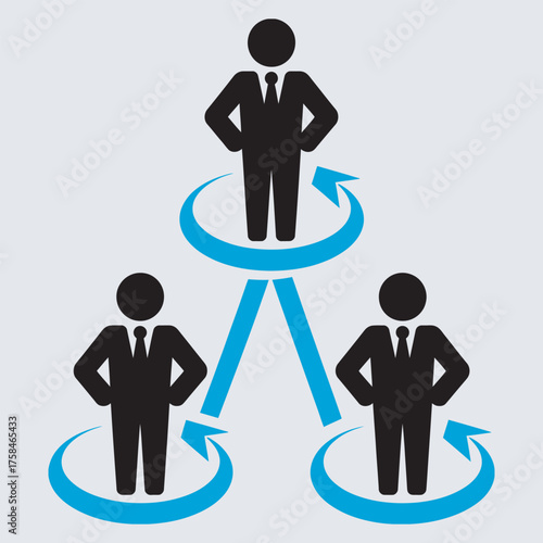 Businessmen in a loop representing delegation and organizational structure diagram,  vector illustration