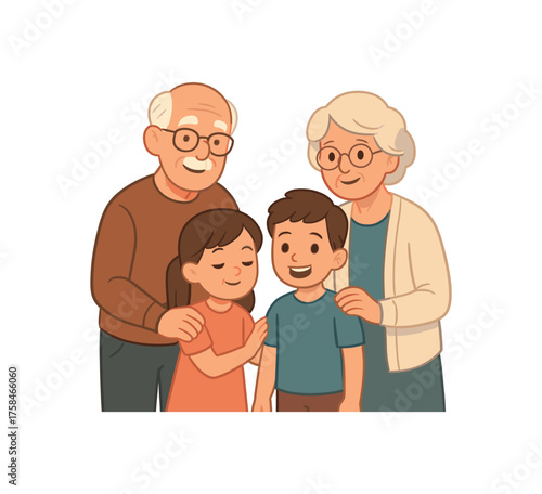 grandparents and grandchildren family life flat vector illustration style isolated on white background