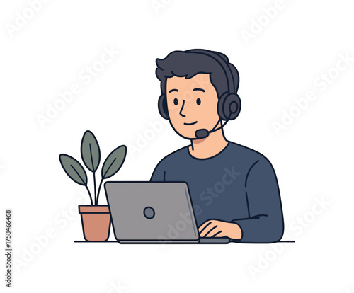 wireless headset remote work flat vector illustration style isolated on white background