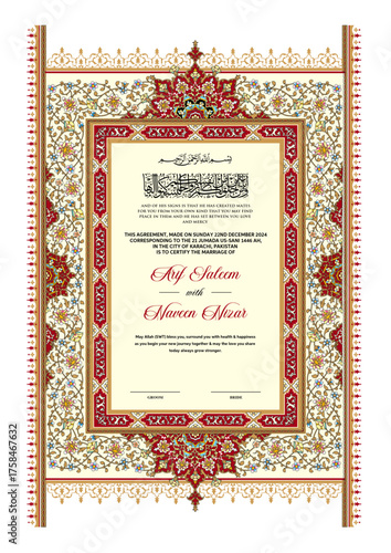 Luxury Nikkah Nama Template – Muslim Marriage Certificate in Editable Format