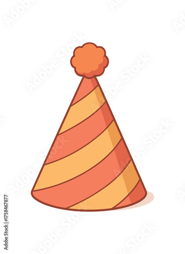 party hat with pompom birthday flat vector illustration style isolated on white background