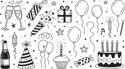 Celebration doodles with party decorations