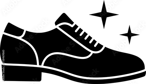 Shiny oxford shoe with sparkle lines. Clean and polished formal footwear. Side view. Foot care concept. Vector illustration for fashion, hygiene, service