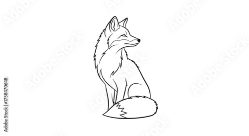 A graceful fox sits attentively looking to its right.
