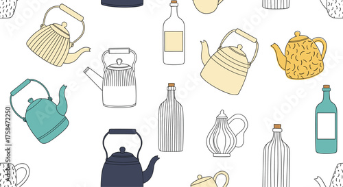 A collection of teapots and bottles in various styles.