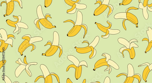 A Repeating Pattern Of Yellow Bananas On A Light Green Background.