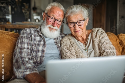 Family Telehealth. Senior Couple Virtual Consultation with Doctor via Laptop at Home