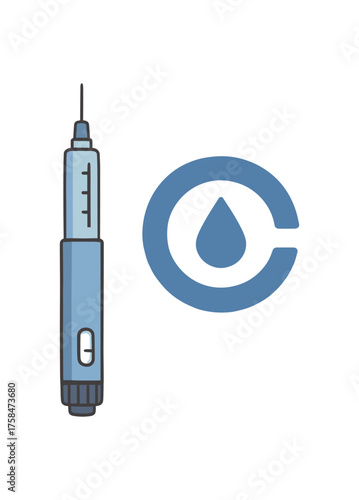 insulin pen with diabetes care symbol flat vector illustration style isolated on white background