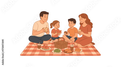 family picnic family life flat vector illustration style isolated on white background