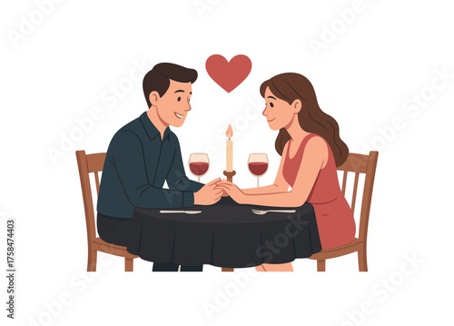 romantic dinner love flat vector illustration style isolated on white background