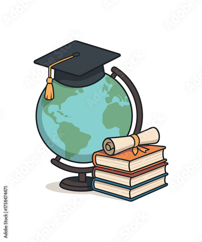globe education flat vector illustration style isolated on white background