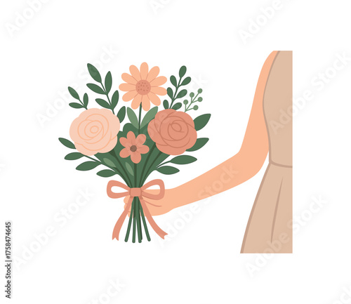bridesmaids bouquet wedding flat vector illustration style isolated on white background