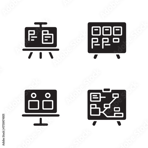 Kanban Board Solid Icons Set for Agile Planning