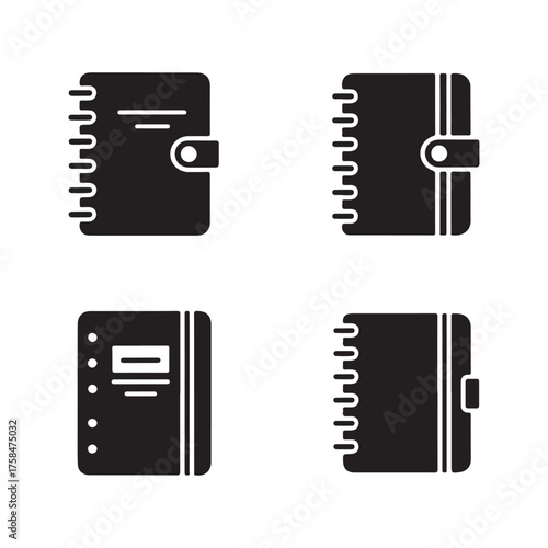 Planner Notebook Solid Icons Set for Work Notes
