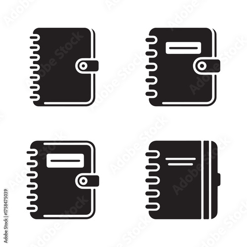 Planner Notebook Solid Icons Set for Task Planner