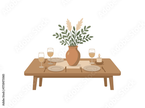 dining table home decor flat vector illustration style isolated on white background