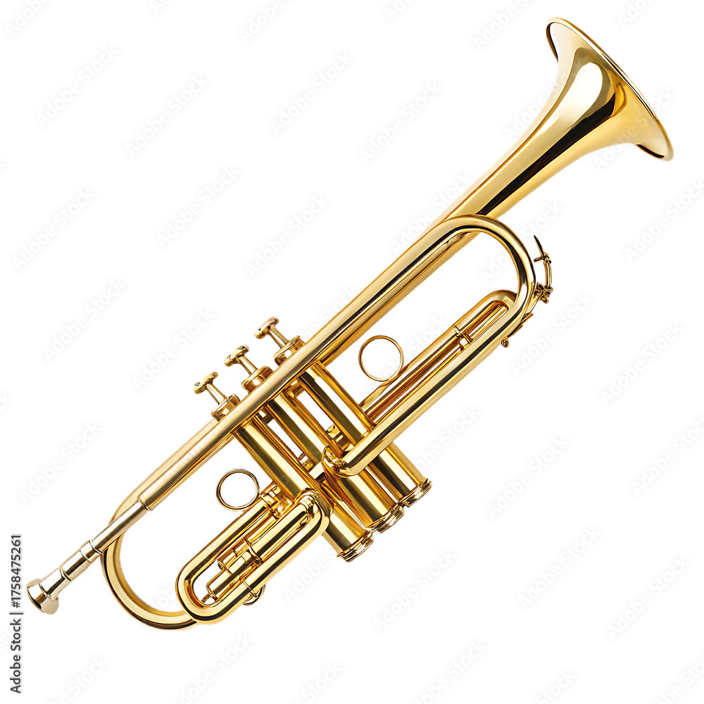 Obraz premium Golden trumpet musical instrument on a black background