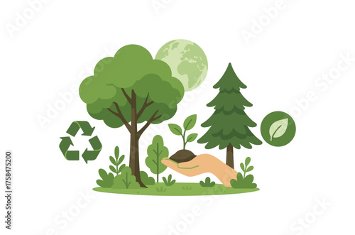 forest preservation sustainability flat vector illustration style isolated on white background