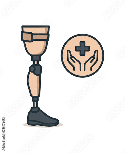 prosthetic leg with support symbol flat vector illustration style isolated on white background
