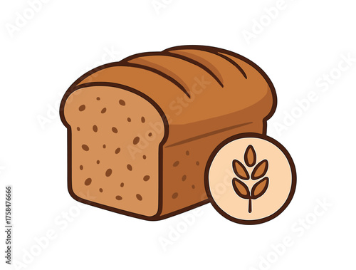 bread loaf with whole grain icon flat vector illustration style isolated on white background