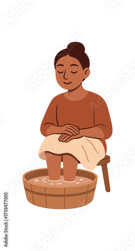 foot bath mindfulness flat vector illustration style isolated on white background