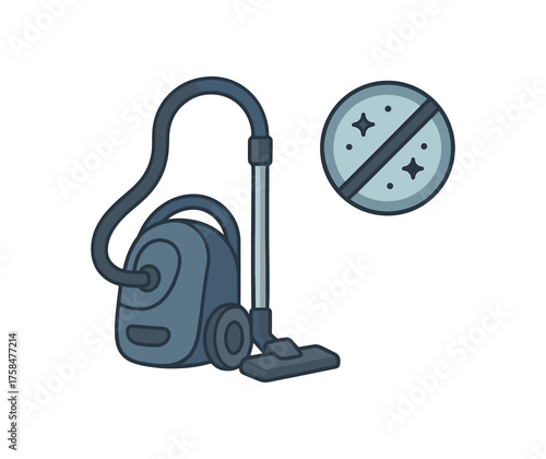 vacuum cleaner with dust free symbol flat vector illustration style isolated on white background