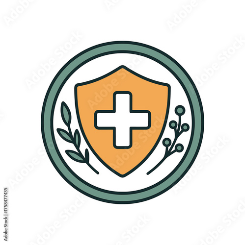 immune boosting label and badge flat vector illustration style isolated on white background