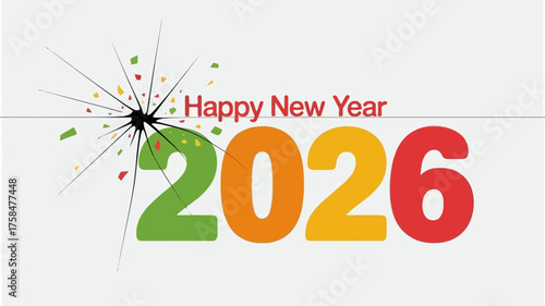 Happy new year 2026 with colorful confetti and sparkler