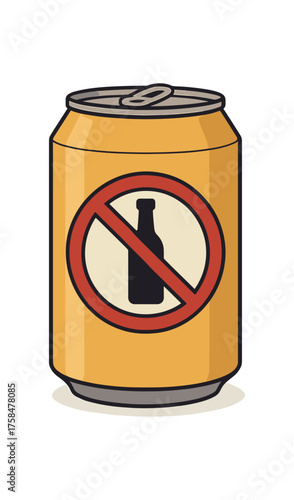 beer can with non alcoholic sign flat vector illustration style isolated on white background