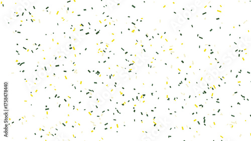 Festive confetti burst in shades of green, yellow, and off-white