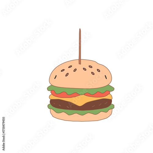 doodle burger pattern background. doodle fast food burger seamless pattern background. seamless pattern of hamburger in doodle style. Seamless Pattern of a Cheese Burger or Hamburger.Burger with stick