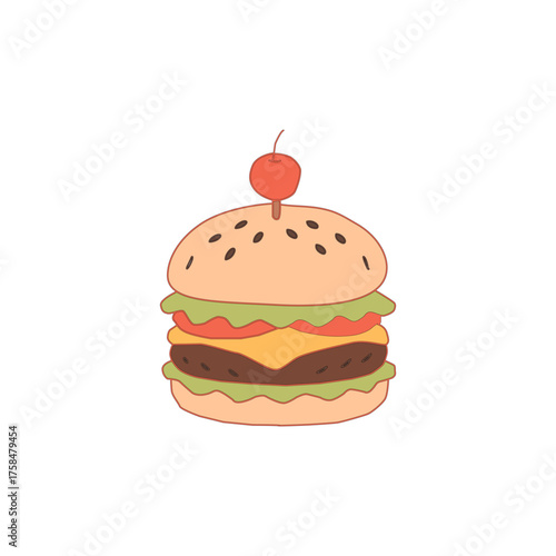 doodle burger pattern background. doodle fast food burger seamless pattern background. seamless pattern of hamburger in doodle style. Seamless Pattern of a Cheese Burger or Hamburger.Burger with stick