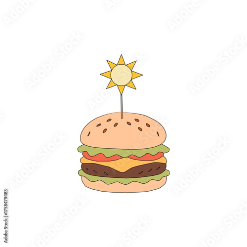 doodle burger pattern background. doodle fast food burger seamless pattern background. seamless pattern of hamburger in doodle style. Seamless Pattern of a Cheese Burger or Hamburger.Burger with stick