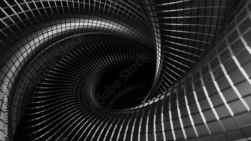 Abstract dark metal spiral tunnel animation. Design