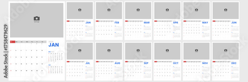 Simple and clean vertical 2026 calendar template. Wall calendar layout for 2026. 2026 monthly calendar template for company.