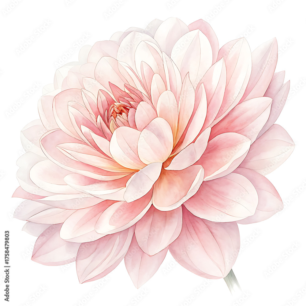 Obraz premium Delicate pink dahlia flower with soft petals on white background