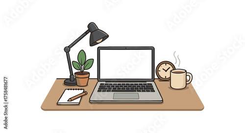 desk workspace productivity flat vector illustration style isolated on white background