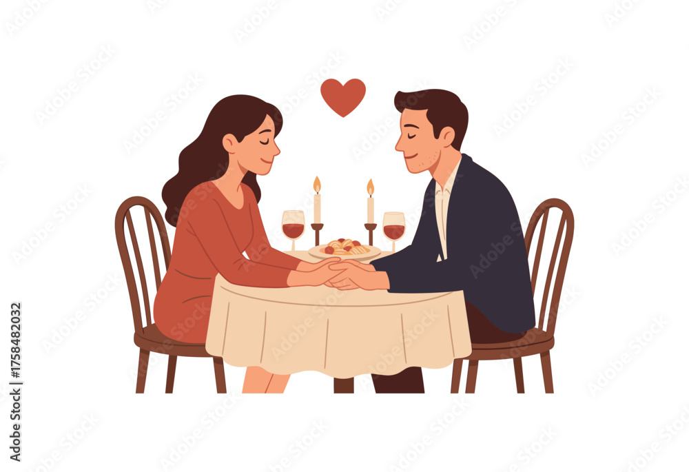 Obraz premium romantic dinner love flat vector illustration style isolated on white background
